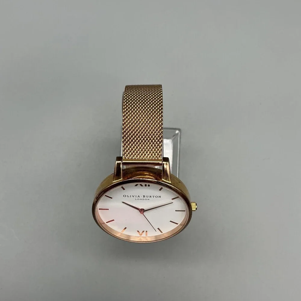 OLIVIA BURTON Rose Gold Mesh Bracelet Watch with White Dial